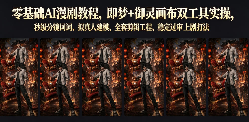 零基础AI漫剧教程，即梦+御灵画布双工具实操，秒级分镜提示词、拟真人建模、全套剪辑工程、稳定过审上剧打法-寒山客