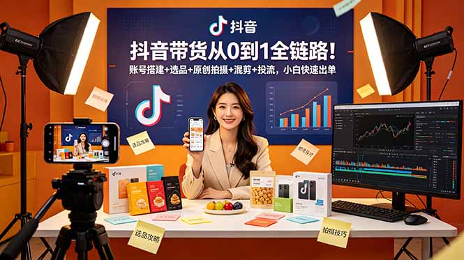 抖音带货从0到1全链路!账号搭建+选品+原创拍摄+混剪+投流,小白快速出单-寒山客