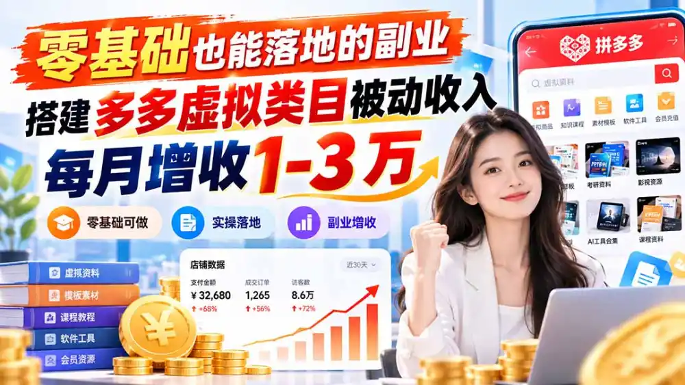 零基础也能落地的副业，搭建多多虚拟类目被动收入，每月增收 1-3 万-小创项目网