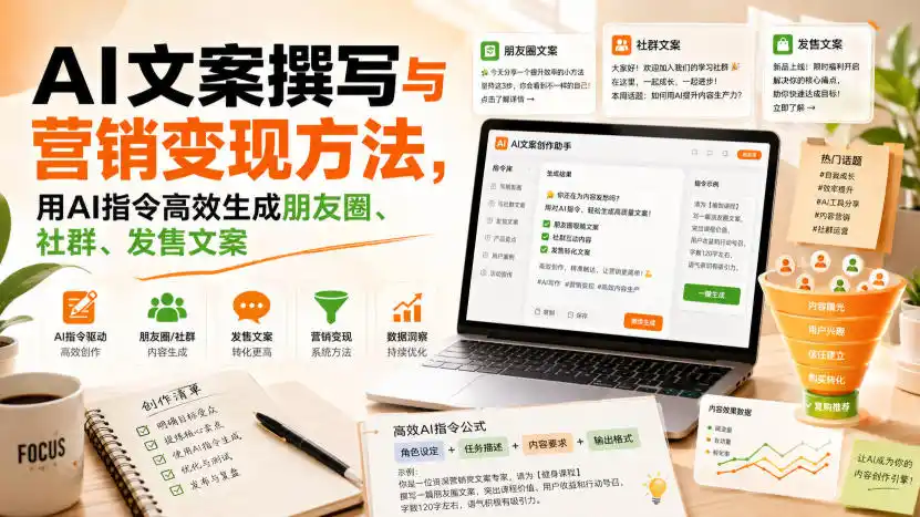 AI文案撰写与营销变现方法，用AI指令高效生成朋友圈、社群、发售文案