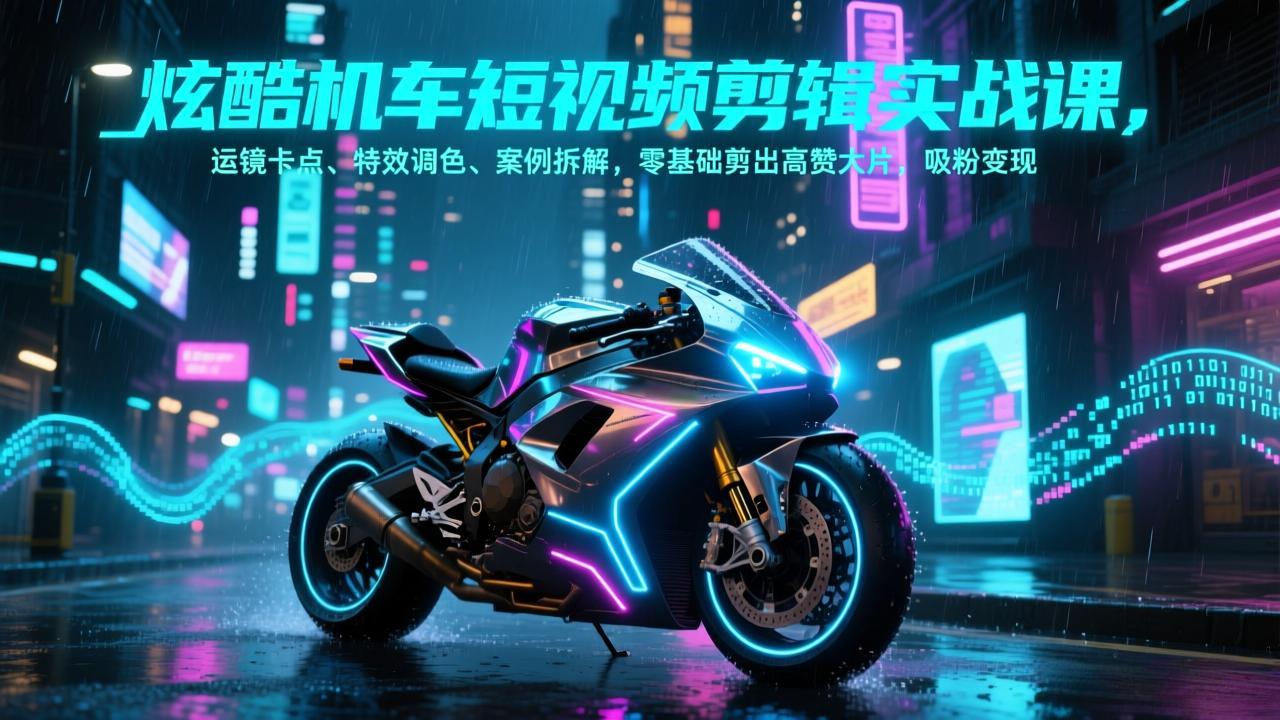 炫酷机车短视频剪辑实战课，运镜卡点、特效调色、案例拆解，零基础剪出高赞大片，吸粉变现-小创项目网
