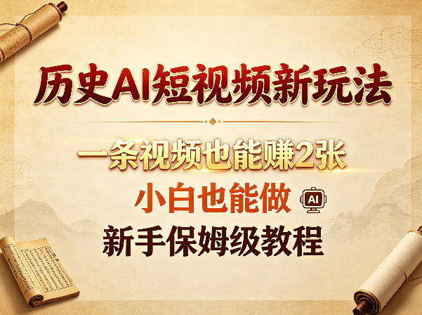 历史AI短视频新玩法，一条视频也能賺2张，小白也能做，新手保姆级教程-小创项目网