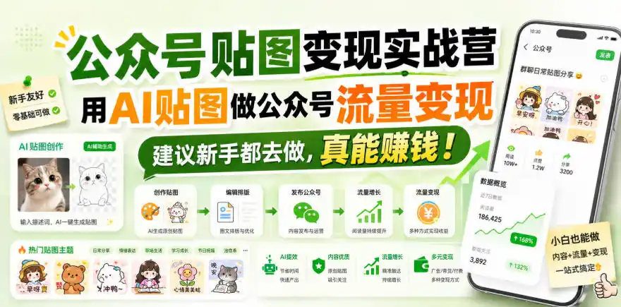 公众号贴图变现实战营，用AI贴图做公众号流量变现，建议新手都去做，真能賺钱！-小创项目网