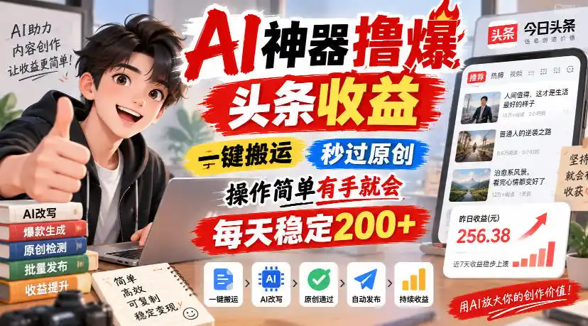 AI神器撸爆头条收益，一键搬运，秒过原创，操作简单有手就会，每天稳定200+【揭秘】-寒山客