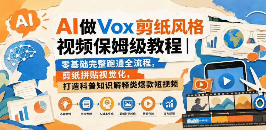 AI做Vox剪纸风格视频保姆级教程｜零基础完整跑通全流程，剪纸拼贴视觉化，打造科普知识解释类爆款短视频-小创项目网