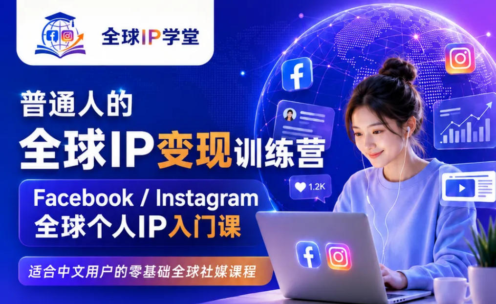 普通人的全球IP变现训练营，Facebook/Instagram全球个人IP入门课，零基础全球社媒课程-寒山客