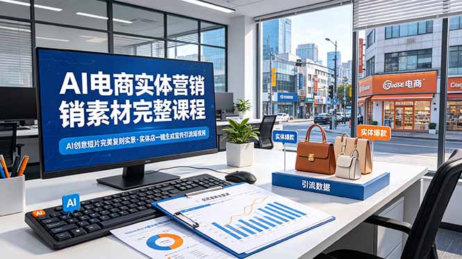 AI电商实体营销素材完整课程，AI创意短片完美复刻实景，实体店一键生成宣传引流短视频-寒山客