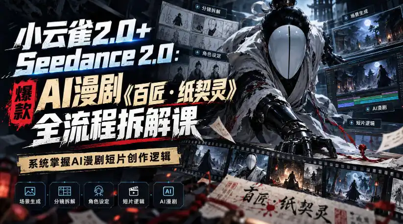 小云雀2.0+Seedance 2.0：爆款AI漫剧《百匠・纸契灵》全流程拆解课，系统掌握AI漫剧短片创作逻辑-小创项目网