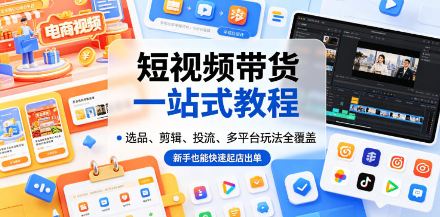 短视频带货一站式教程，选品、剪辑、投流、多平台玩法全覆盖，新手也能快速起店出单-寒山客