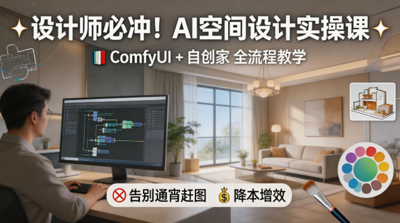 设计师必冲！AI空间设计实操课，ComfyUI+自创家全教学，告别通宵赶图，降本增效-小创项目网