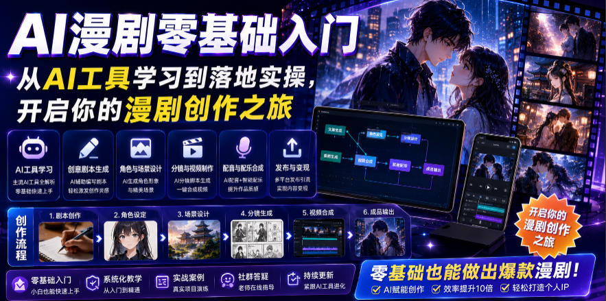 AI漫剧零基础入门，从AI工具学习到落地实操，开启你的漫剧创作之旅-寒山客