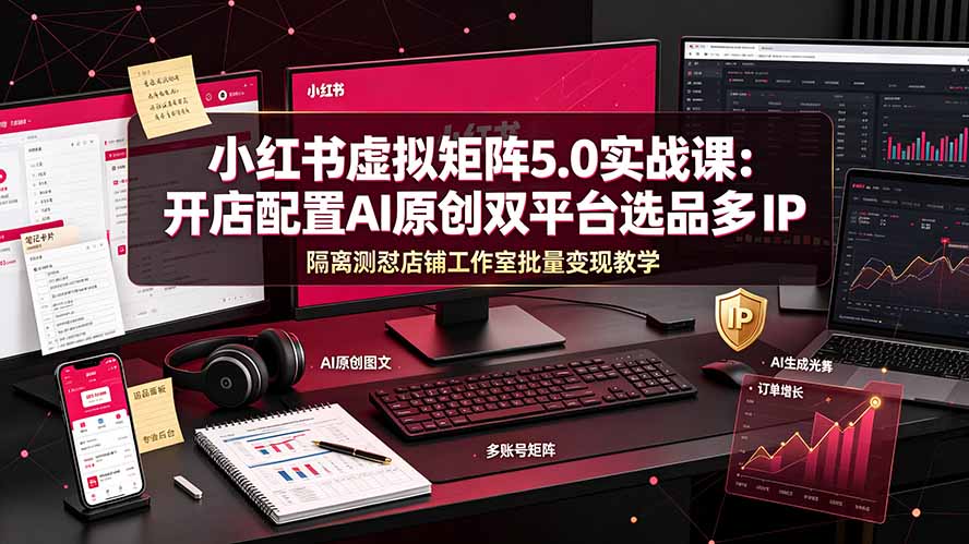 小红书虚拟矩阵5.0实战课：开店配置｜AI原创｜双平台选品｜多IP隔离｜测怼店铺工作室批量变现实操教学-小创项目网