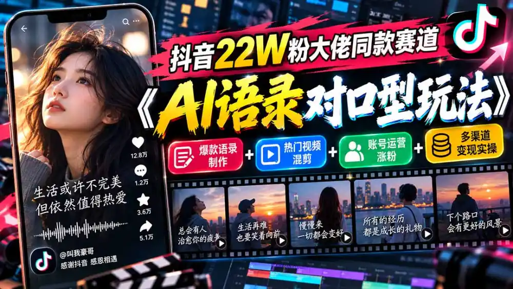 抖音22W粉大佬同款赛道《AI语录对口型玩法》：爆款语录制作+热门视频混剪+账号运营涨粉+多渠道变现实操-小创项目网