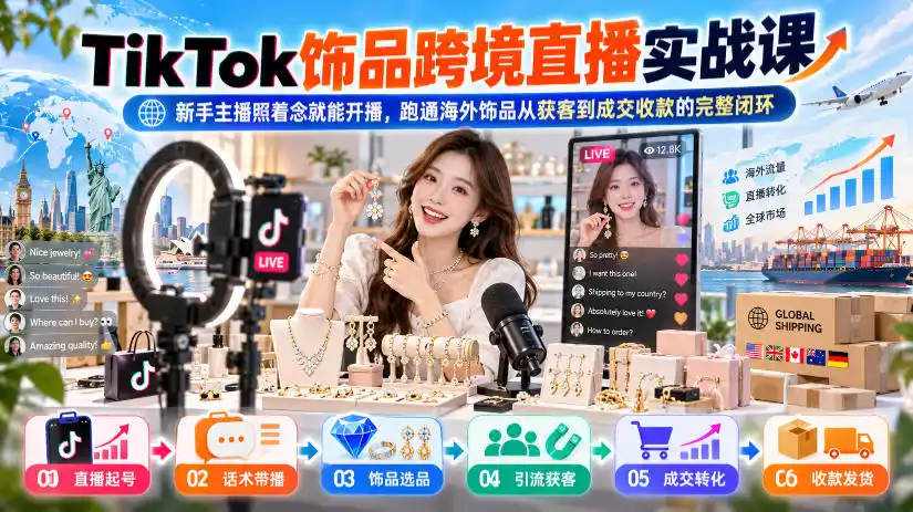 TikTok饰品跨境直播实战课，新手主播照着念就能开播，跑通海外饰品从获客到成交收款的完整闭环-小创项目网