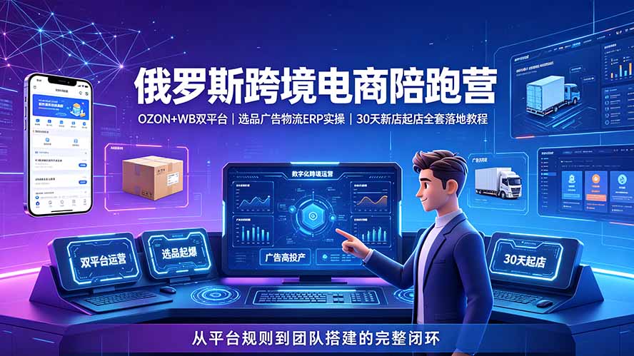 2026俄罗斯跨境电商陪跑营：OZON+WB双平台｜选品广告物流ERP实操｜30天新店起店全套落地教程-小创项目网