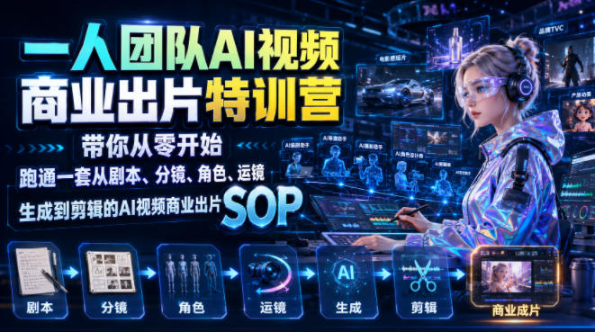 一人团队AI视频商业出片实战课：带你从零开始跑通一套从剧本、分镜、角色、运镜、生成到剪辑的AI视频商业出片SOP-小创项目网