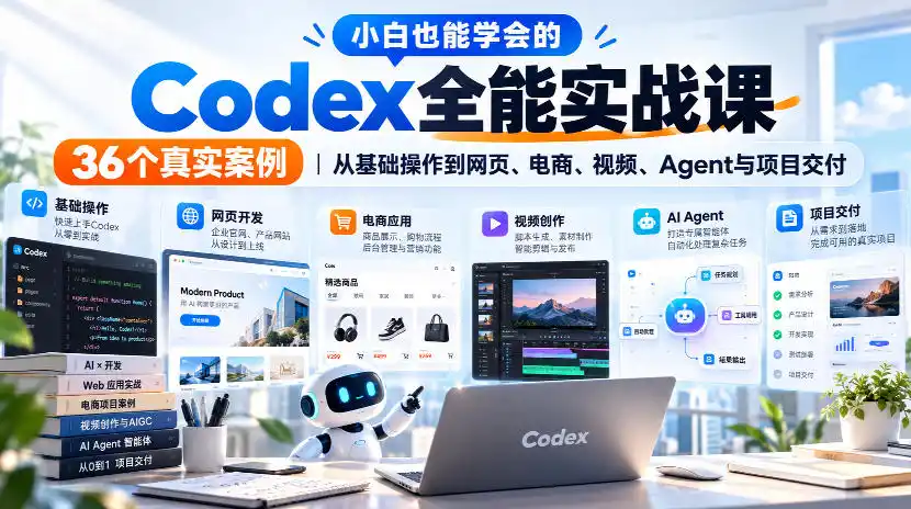 小白也能学会的Codex全能实战课｜36个真实案例，从基础操作到网页、电商、视频、Agent与项目交付-小创项目网