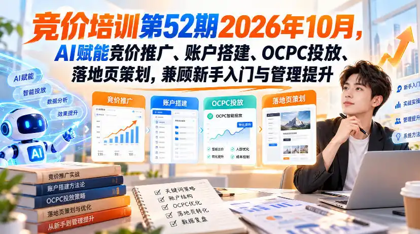 【无水印】竞价培训第52期2026年10月，AI赋能竞价推广、账户搭建、OCPC投放、落地页策划，兼顾新手入门与管理提升-小创项目网