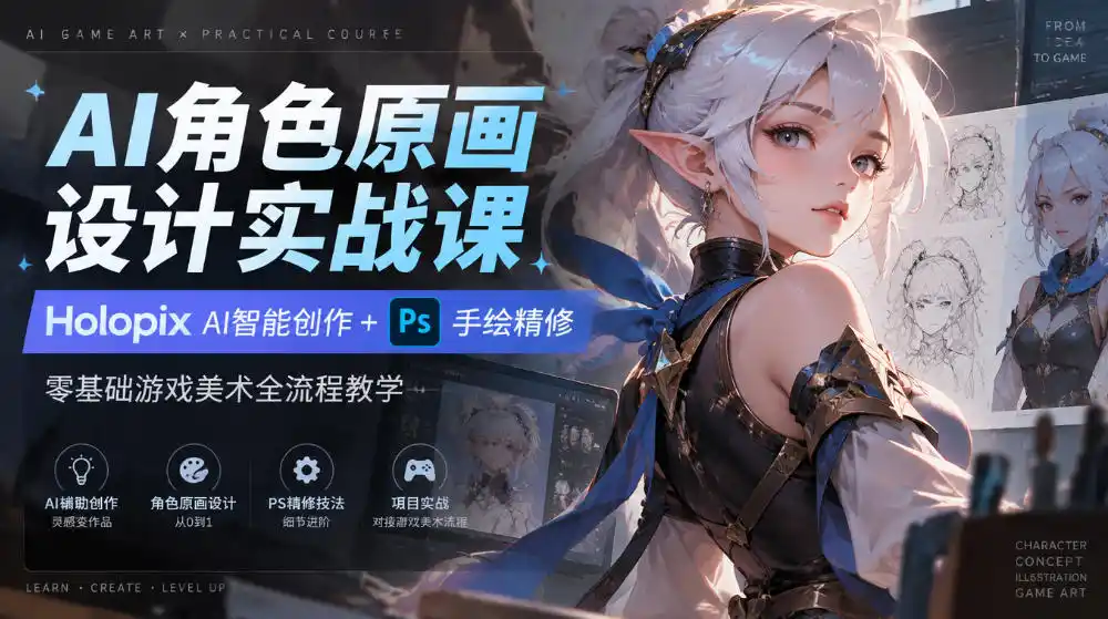 AI角色原画设计实战课｜Holopix AI智能创作+PS手绘精修，零基础游戏美术全流程教学-小创项目网