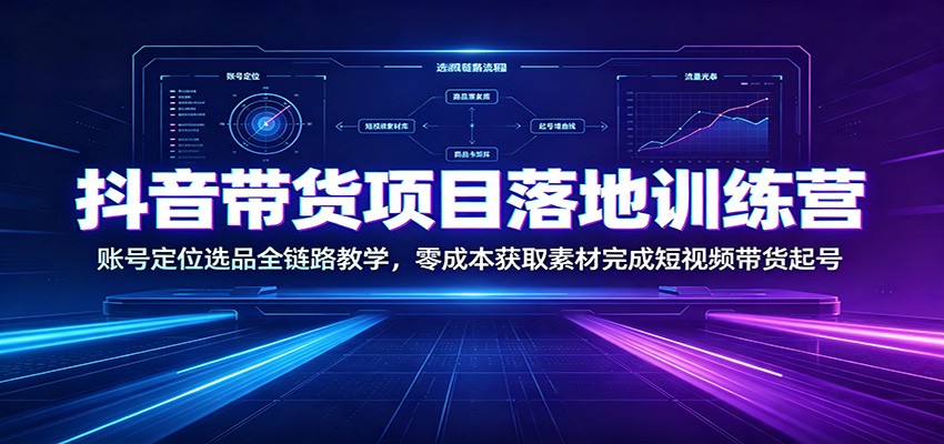 抖音带货项目落地训练营:账号定位选品全链路教学,零成本获取素材完成短视频带货起号-寒山客