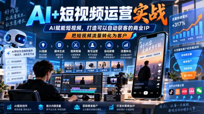 AI+短视频运营实战，AI赋能短视频，打造可以自动获客的商业IP，把短视频流量转化为客户-小创项目网