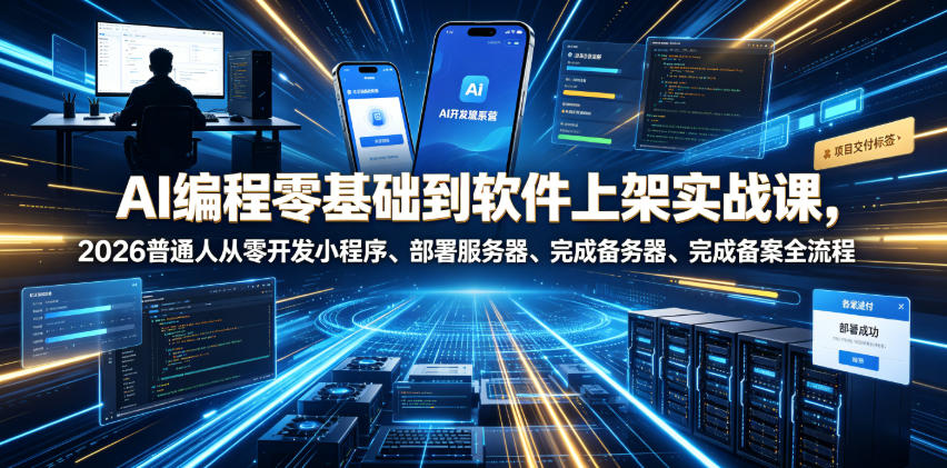 AI编程零基础到软件上架实战课，2026普通人从零开发小程序、部署服务器、完成备案全流程项目落地教程-寒山客