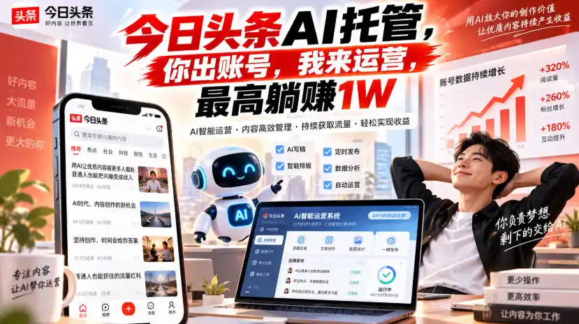 今日头条AI托管，你出账号，我来运营，最高躺賺1W【揭秘】-寒山客