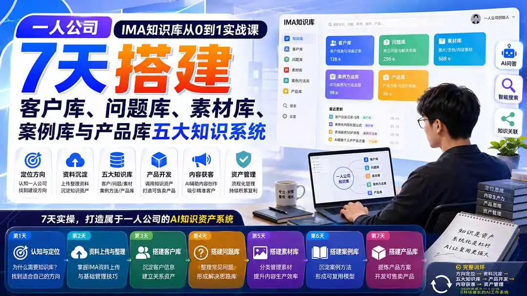 一人公司IMA知识库从0到1实战课：7天搭建客户库、问题库、素材库、案例库与产品库五大知识系统-小创项目网