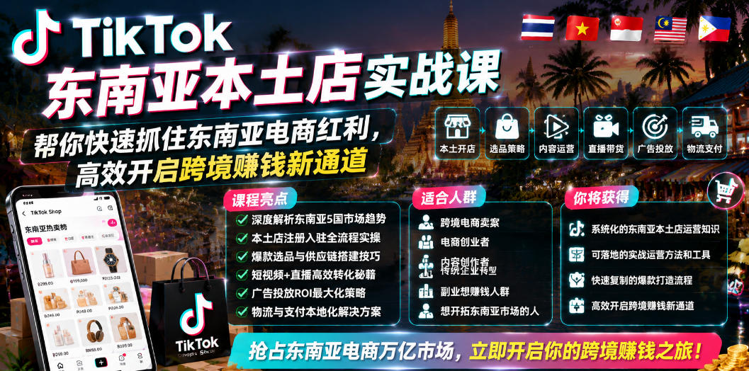 TikTok东南亚本土店实战课，帮你快速抓住东南亚电商红利，高效开启跨境賺钱新通道-小创项目网