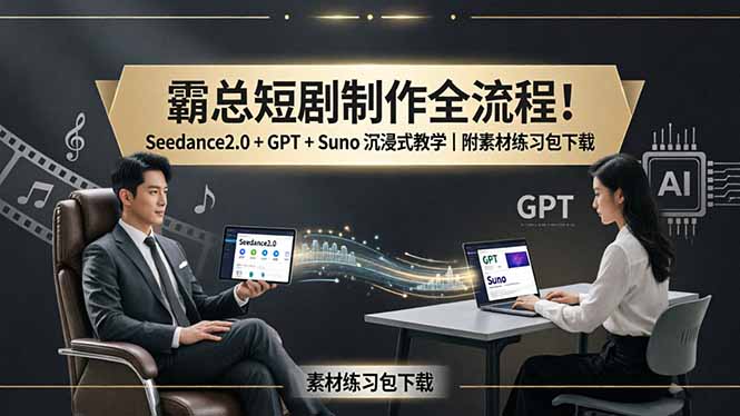 霸总短剧制作全流程！Seedance2.0 + GPT + Suno 沉浸式教学｜附素材练习包下载-小创项目网