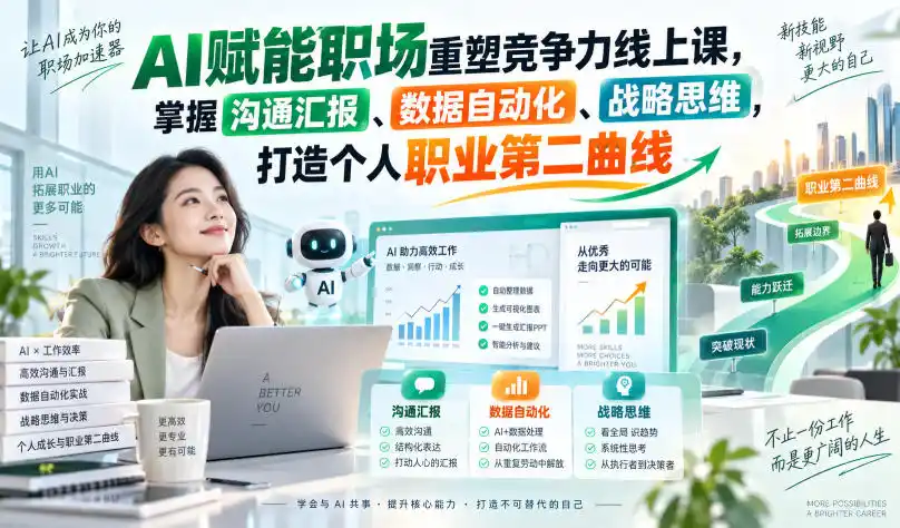 AI赋能职场重塑竞争力线上课，掌握沟通汇报、数据自动化、战略思维，打造个人职业第二曲线-寒山客