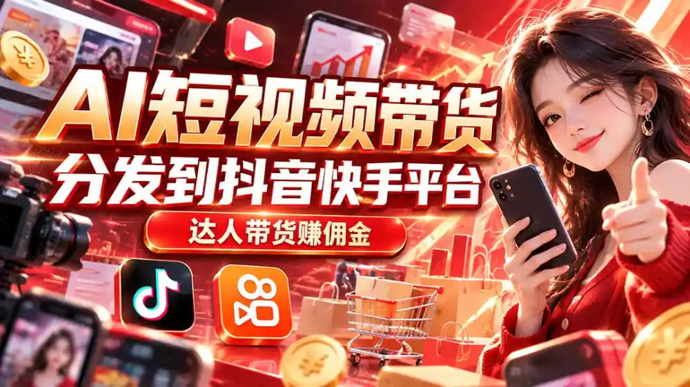 【AI短视频带货】分发到抖音快手平台，达人带货赚佣金-小创项目网