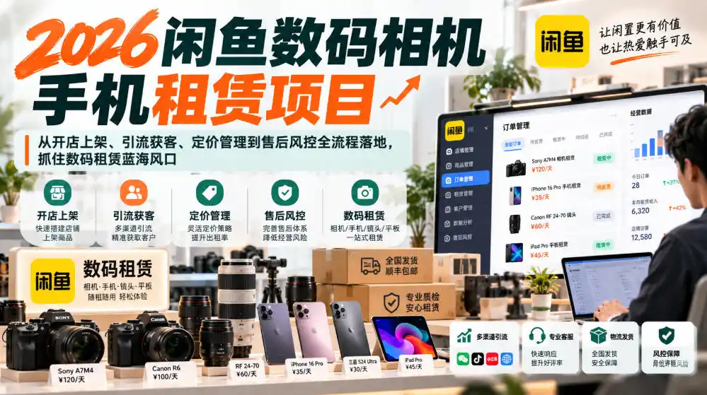 2026闲鱼数码相机手机租赁项目，从开店上架、引流获客、定价管理到售后风控全流程落地，抓住数码租赁蓝海风口-小创项目网