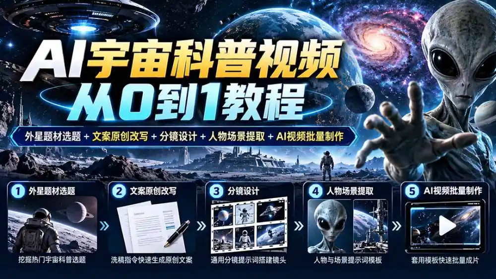 AI宇宙科普视频从0到1教程｜外星题材选题+文案原创改写+分镜设计+人物场景提取+AI视频批量制作-小创项目网
