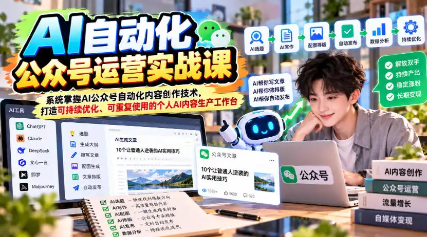 AI自动化公众号运营实战课，系统掌握AI公众号自动化内容创作技术，打造可持续优化、可重复使用的个人AI内容生产工作台-小创项目网
