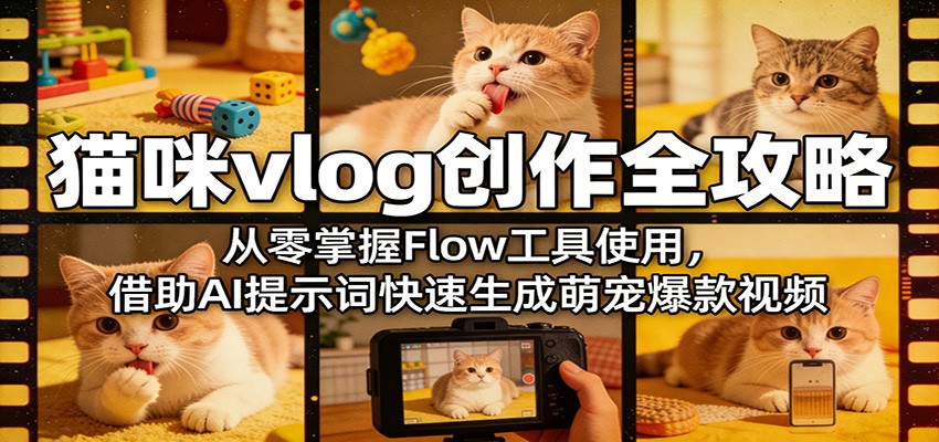 猫咪vlog创作全攻略：从零掌握Flow工具使用，借助AI提示词快速生成萌宠爆款视频-小创项目网