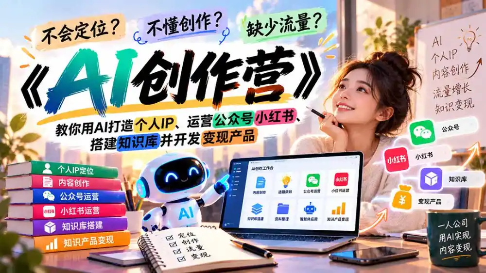 不会定位、不懂创作、缺少流量？《AI创作营》教你用AI打造个人IP、运营公众号小红书、搭建知识库并开发变现产品-小创项目网