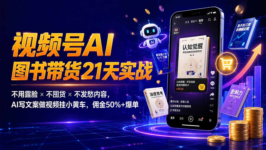 繁花视频号AI图书带货21天实战:不用露脸×不囤货×不发愁内容,AI写文案做视频挂小黄车,佣金50%+爆单插图1 繁花视频号AI图书带货21天实战:不用露脸×不囤货×不发愁内容,AI写文案做视频挂小黄车,佣金50%+爆单插图1