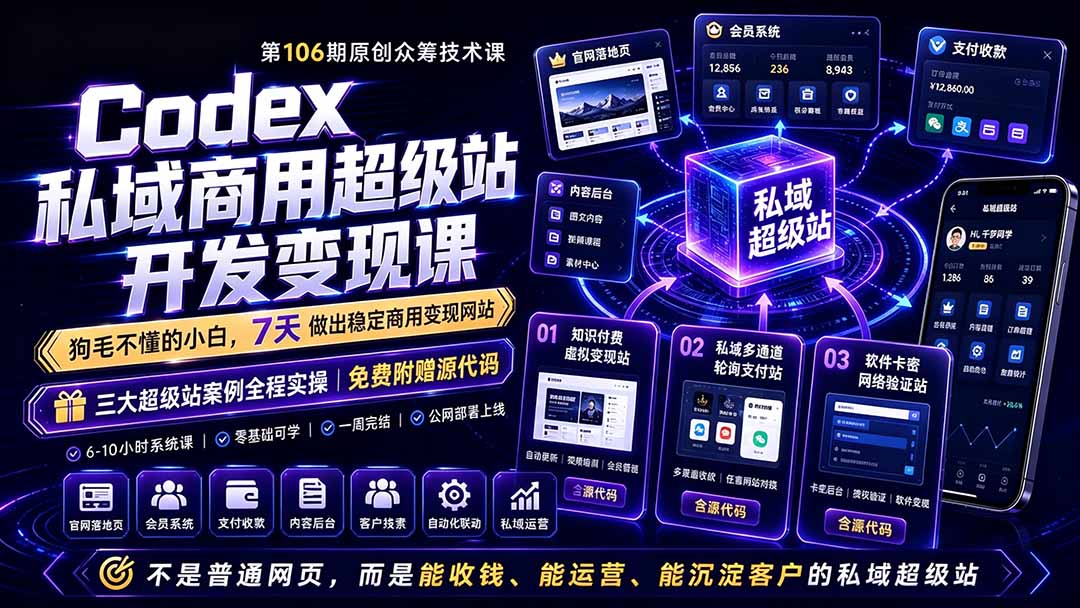 Codex私域商用超级站Ai开发变现课106期-更新0630：不是普通网站，而是能收钱，能运营，能沉淀客户的私域超级站插图1