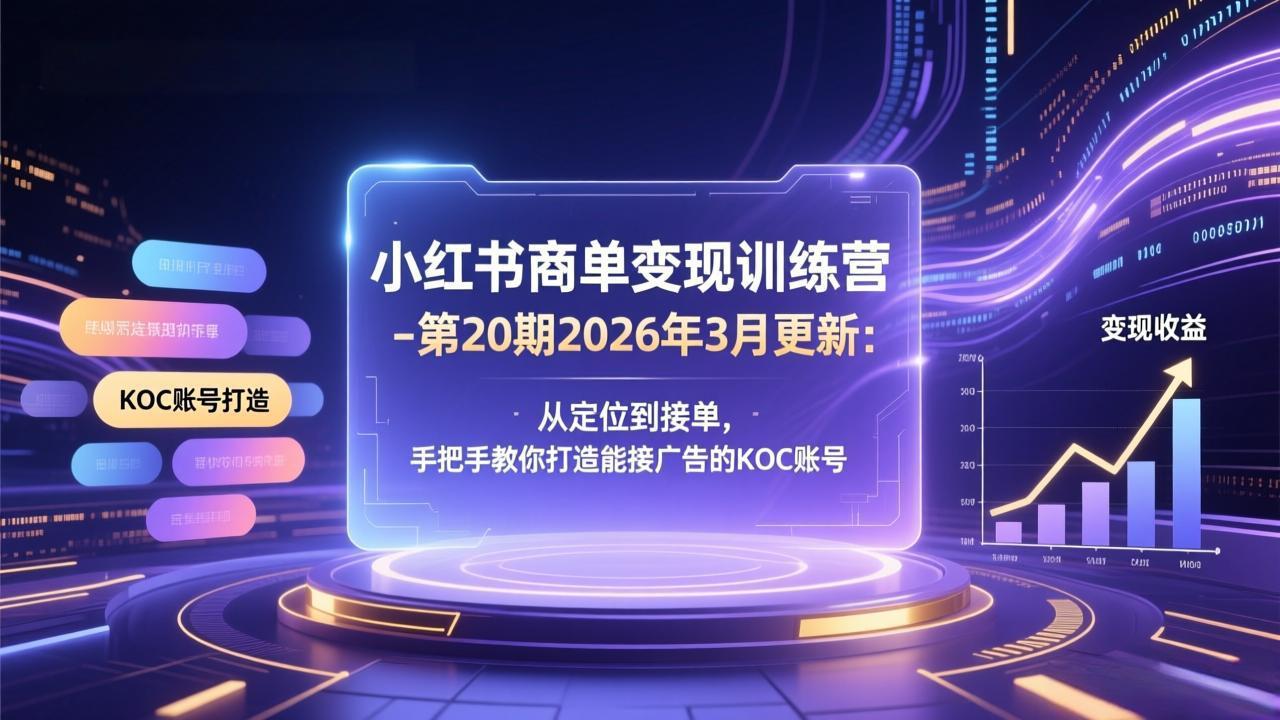 小红书商单变现训练营-第20期26年3月更新：从定位到接单，手把手教你打造能接广告的KOC账号-小创项目网