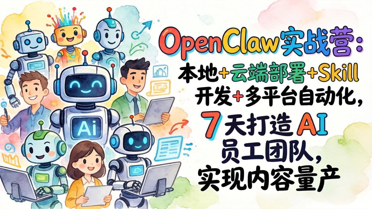 OpenClaw实战营：本地+云端部署+Skill开发+多平台自动化，7 天打造 AI 员工团队，实现内容量产-小创项目网