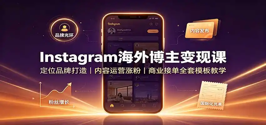 Instagram海外博主变现课：定位品牌打造，内容运营涨粉，商业接单全套模板教学-小创项目网