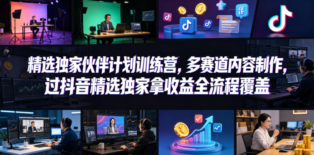 小豁食堂精选独家伙伴计划训练营，多赛道内容制作，过抖音精选独家拿收益全流程覆盖-小创项目网