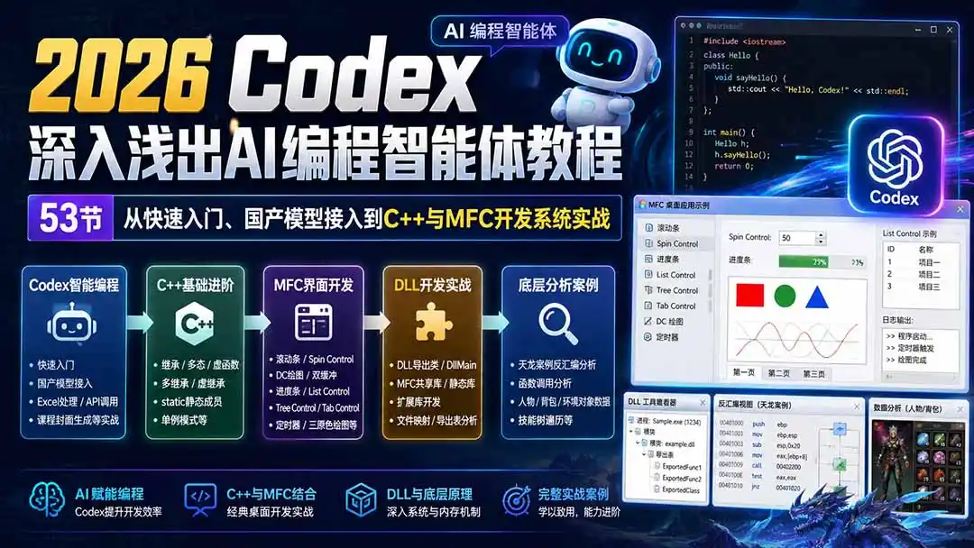 2026 Codex深入浅出AI编程智能体教程：53节从快速入门、国产模型接入到C++与MFC开发系统实战-小创项目网