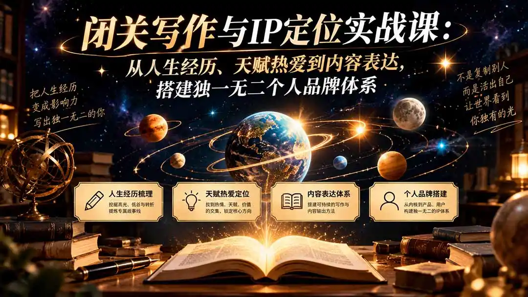 闭关写作与IP定位实战课:从人生经历、天赋热爱到内容表达,搭建独一无二个人品牌体系-寒山客