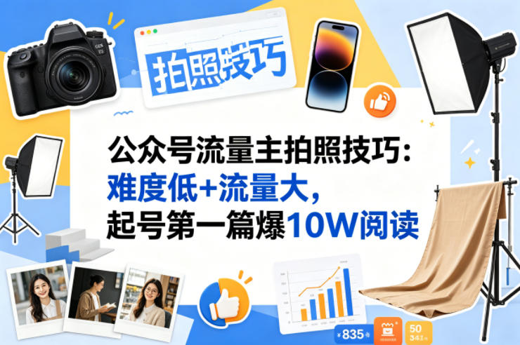 公众号流量主之拍照技巧赛道，难度低+流量大，起号第一篇就爆了10w阅读-小创项目网