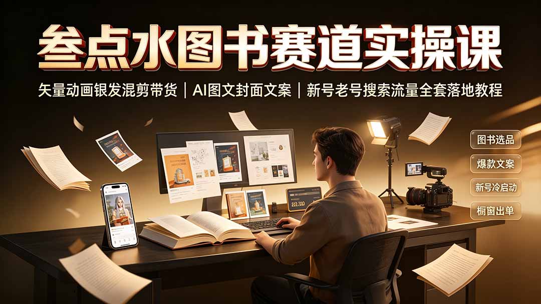 叁点水图书赛道实操课｜矢量动画银发混剪带货，AI图文封面文案，新号老号搜索流量全套落地教程-寒山客