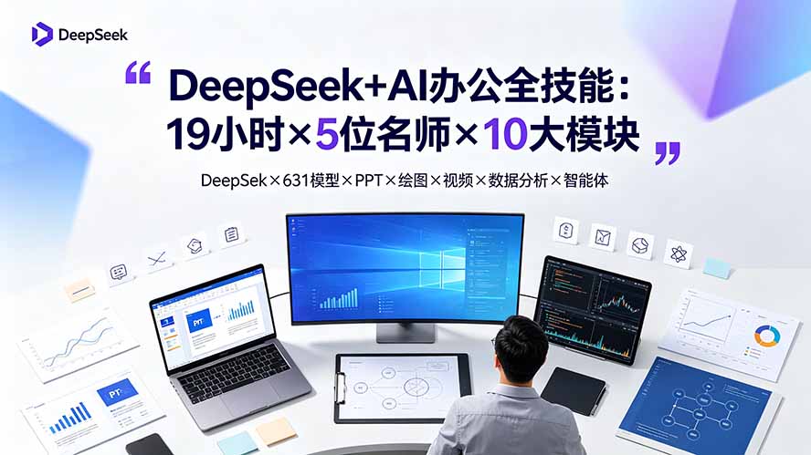 DeepSeek+AI办公全技能：19小时×5位名师×10大模块，DeepSeek×631模型×PPT×绘图×视频×数据分析×智能体-小创项目网