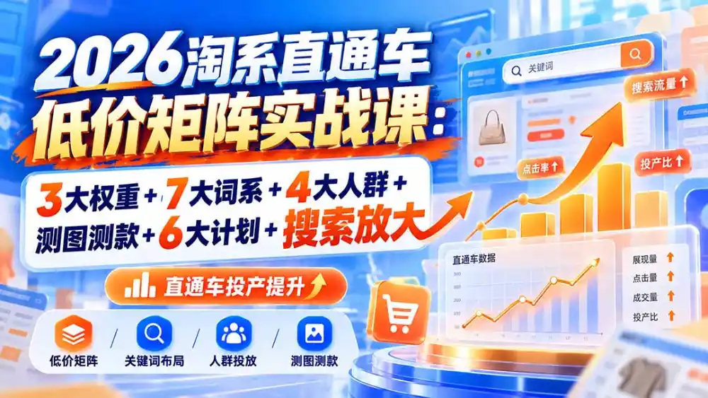 2026淘系直通车低价矩阵实战课：3大权重+7大词系+4大人群+测图测款+6大计划+搜索放大-小创项目网