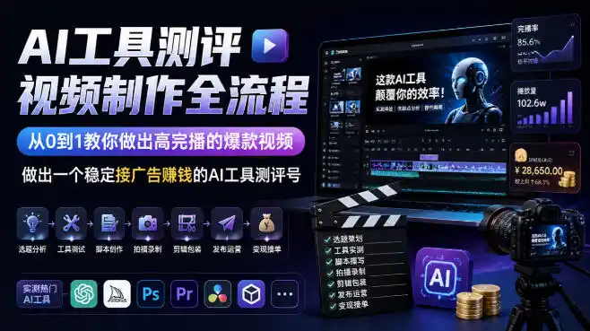 AI工具测评视频制作全流程，从0到1教你做出高完播的爆款视频，做出一个稳定接广告賺钱的AI工具测评号-寒山客